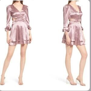 Rahi Mini Dress Womens Large Metallic Pink Antique Rose Lustrous Cut-out B48